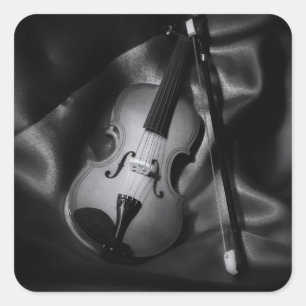Pegatina Cuadrada Imagen de b&W de vida de un violín