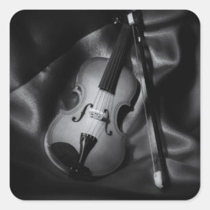 Pegatina Cuadrada Imagen de b&W de vida de un violín