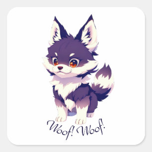 Pegatina Cuadrada Imagen de cachorro lindo al estilo anime