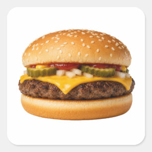 Pegatina Cuadrada Imagen de comida de hamburguesa con queso clásica