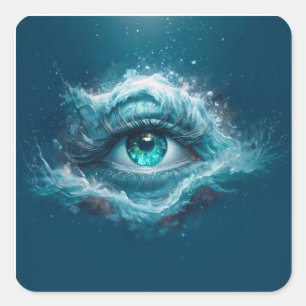 Pegatina Cuadrada Imagen de fantasía - Ojos azules viejos