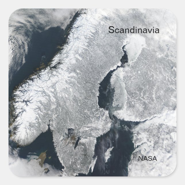 Pegatina Cuadrada Imagen de la NASA de Space Scandinavia en invierno (Anverso)