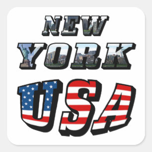 Pegatina Cuadrada Imagen de Nueva York y texto de la bandera de los 