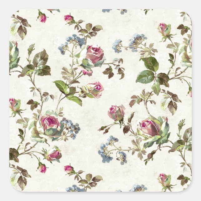 Pegatina Cuadrada Imagen de papel de flores (Anverso)