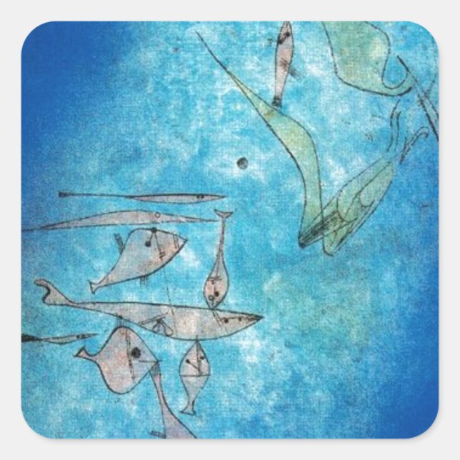 Pegatina Cuadrada Imagen de pez de Paul Klee (Anverso)