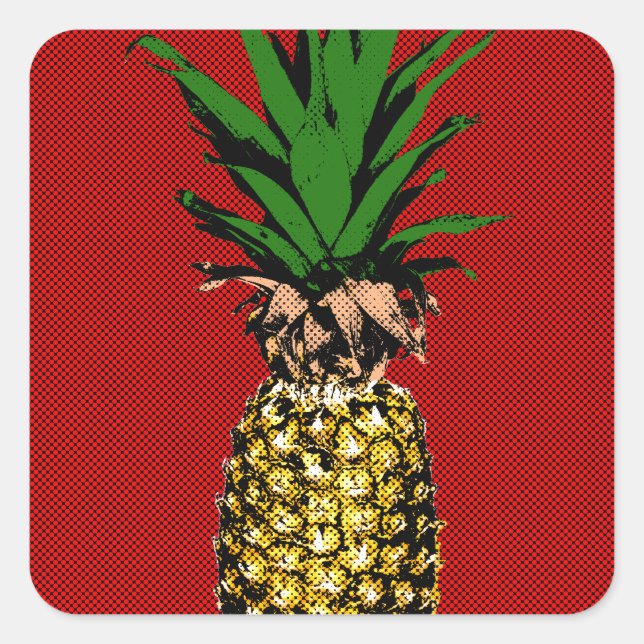 Pegatina Cuadrada Imagen de Pineapple Newsprint (Anverso)