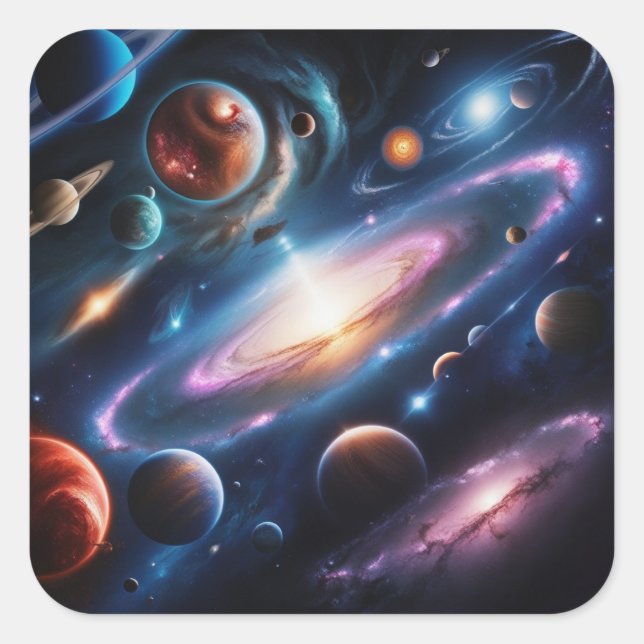 Pegatina Cuadrada Imagen de planetas (Anverso)