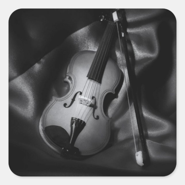 Pegatina Cuadrada Imagen de un violín en b&W de por vida (Anverso)