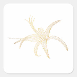 Pegatina Cuadrada Imagen gráfica de la línea dorada de una flor gerb