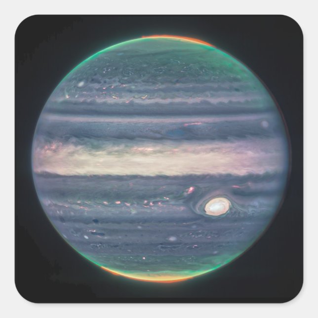 Pegatina Cuadrada Imagen JWST del planeta Júpiter en infrarrojos (Anverso)