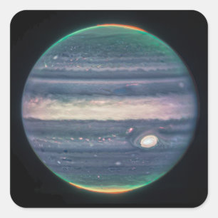 Pegatina Cuadrada Imagen JWST del planeta Júpiter en infrarrojos