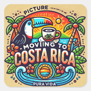 Pegatina Cuadrada Imagen mudándose a Costa Rica
