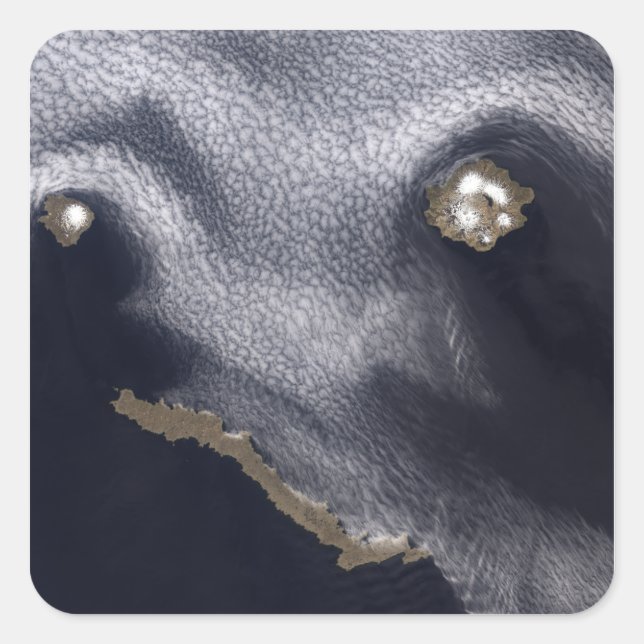 Pegatina Cuadrada Imagen satelital de la isla Semisopochnoi (Anverso)