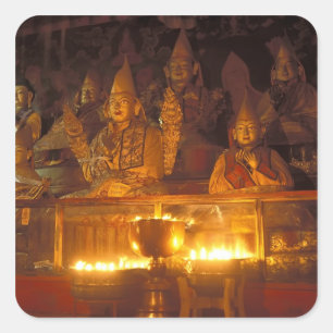 Pegatina Cuadrada Imágenes de lamas en el Monasterio de Sara, Lhasa,