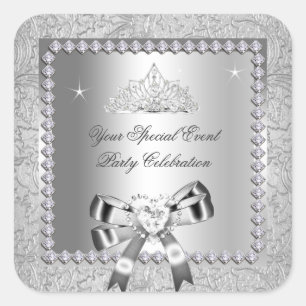 Pegatina Cuadrada Imágenes de Tiara de Diamantes de Plata de Damasco