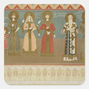 Pegatina Cuadrada Imereth: frescos del monasterio de Gelati, plato