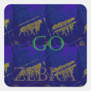 Pegatina Cuadrada Impresión abstracta azul francés "Let's Go Zebra"