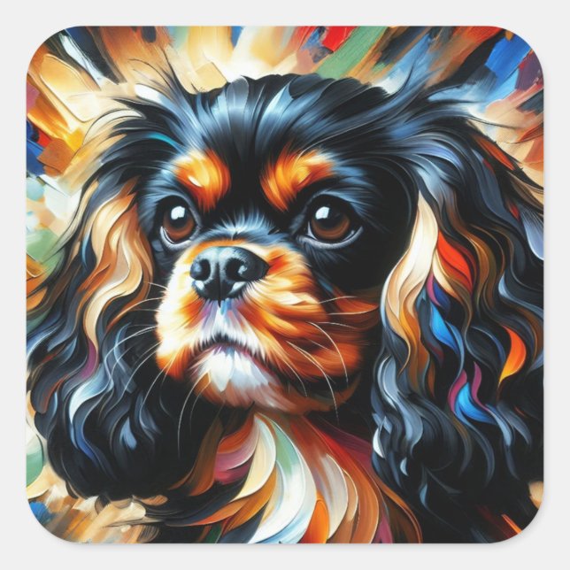 Pegatina Cuadrada Impresión Acrílica de Perro Cavalier King Charles  (Anverso)
