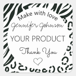 Pegatina Cuadrada Impresión animal en blanco y negro