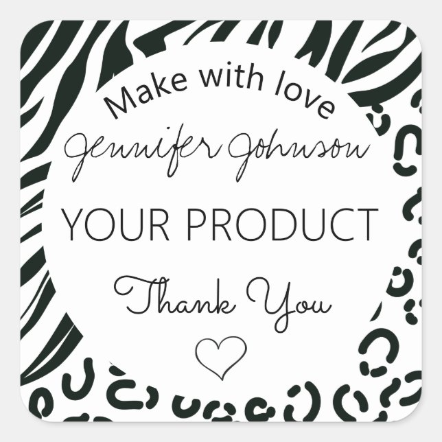 Pegatina Cuadrada Impresión animal en blanco y negro (Anverso)