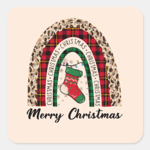 Pegatina Cuadrada Impresión arcoiris con relleno de búfalo y leopard