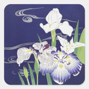 Pegatina Cuadrada Impresión artística de Iris japonés vintage de Kog