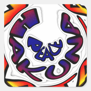 Pegatina Cuadrada Impresión circular de arte "Peace Hakuna Matata"