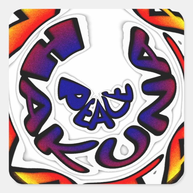 Pegatina Cuadrada Impresión circular de arte "Peace Hakuna Matata" (Anverso)