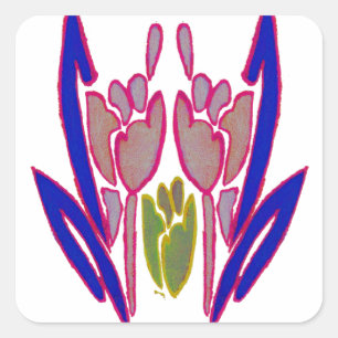 Pegatina Cuadrada Impresión de arte de acuarela Rosa elegante