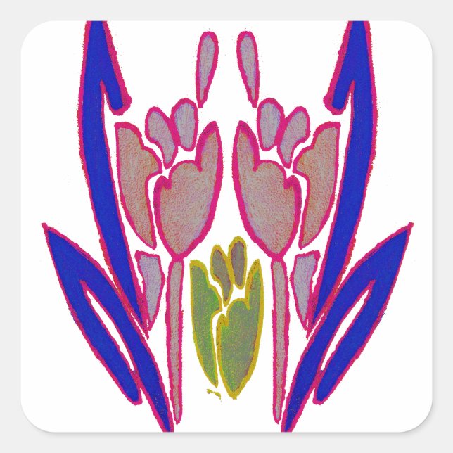 Pegatina Cuadrada Impresión de arte de acuarela Rosa elegante (Anverso)