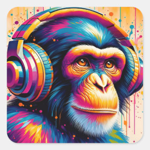 Pegatina Cuadrada Impresión de arte de chimpancé de gorila de mono d