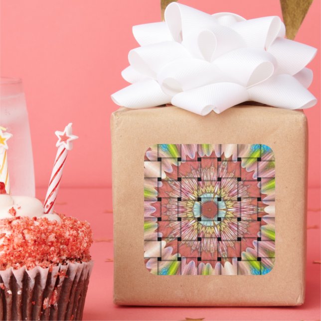 Pegatina Cuadrada Impresión de arte de inspiración africana - Diseño (Fiesta)