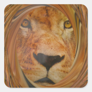 Pegatina Cuadrada Impresión de arte de safari de león abstracto