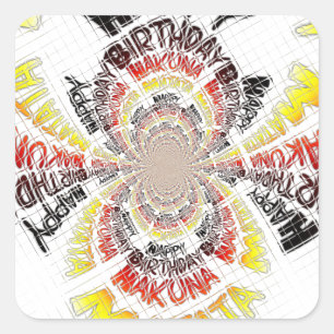 Pegatina Cuadrada Impresión de arte en el kaleidoscope de cumpleaños