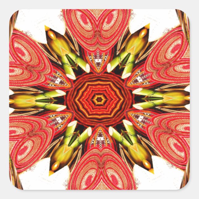 Pegatina Cuadrada Impresión de arte floral Doodle (Anverso)