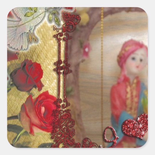 Pegatina Cuadrada Impresión de arte gráfico con retrato de muñeca bo (Anverso)