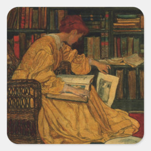 Pegatina Cuadrada Impresión de arte para amante de libros antiguos  