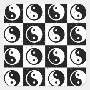 Pegatina Cuadrada Impresión de bloques en Zen Yin-yang en blanco neg