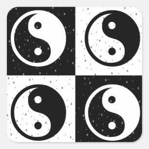 Pegatina Cuadrada Impresión de bloques en Zen Yin-yang en blanco neg