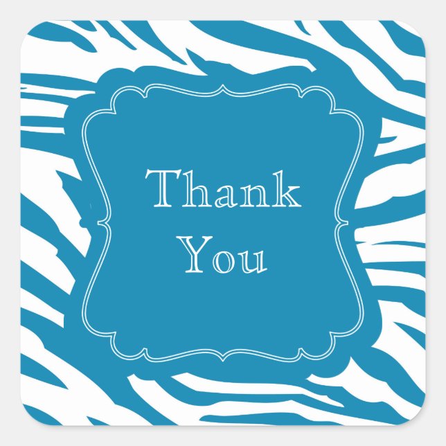 Pegatina Cuadrada Impresión de cebra azul Aqua (Anverso)