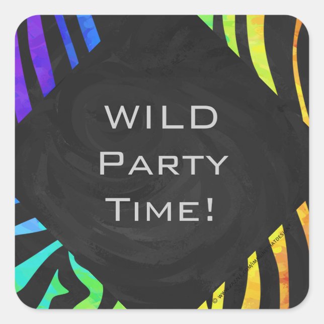 Pegatina Cuadrada Impresión de cebra negra y arco iris monograma (Anverso)