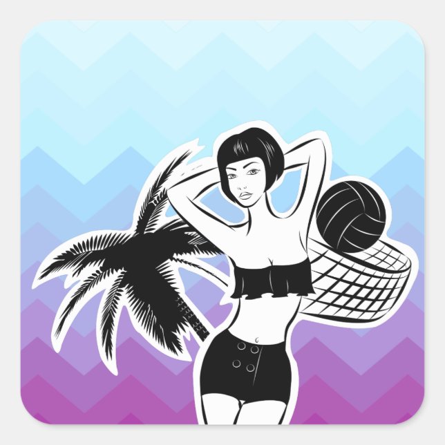 Pegatina Cuadrada Impresión de Chevron de Sunset Resort (Anverso)