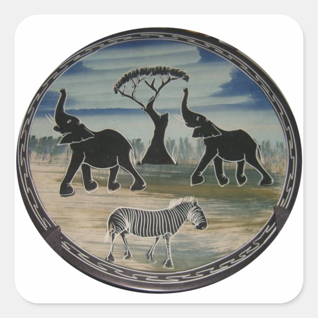 Pegatina Cuadrada Impresión de elefantes africanos (Anverso)