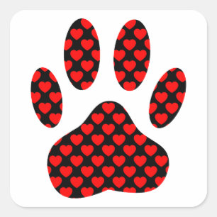 Pegatina Cuadrada Impresión de garras de perro con corazón