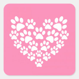 Pegatina Cuadrada Impresión de la hoja rosa del corazón corto