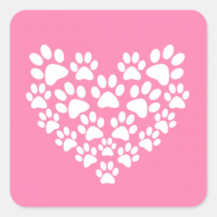 Pegatina Cuadrada Impresión de manada de corazón rosa rosa blanca de