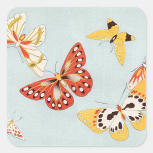 Pegatina Cuadrada Impresión de mariposas japonesas vintage