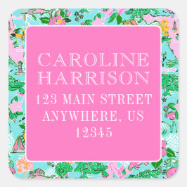 Pegatina Cuadrada Impresión de patrón de Palm Beach Preppy Map de Fl