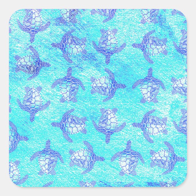 Pegatina Cuadrada Impresión de tortuga azul (Anverso)