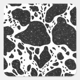 Pegatina Cuadrada Impresión de vaca con Purpurina